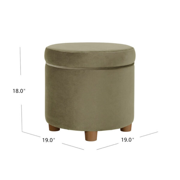 150220266992488f6188f.jpeg Gio Storage Ottoman, 19 Inch Round Lift Top, Sage Green Velvet Fabric