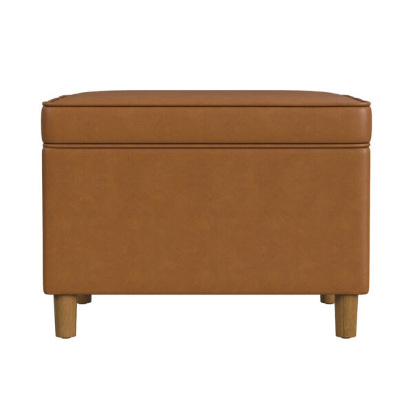Fero Storage Ottoman, 24in Rectangular Hinged Lid, Brown Faux Leather