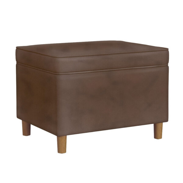 Fero Storage Ottoman, 24 Inch Rectangular, Dark Brown Faux Leather