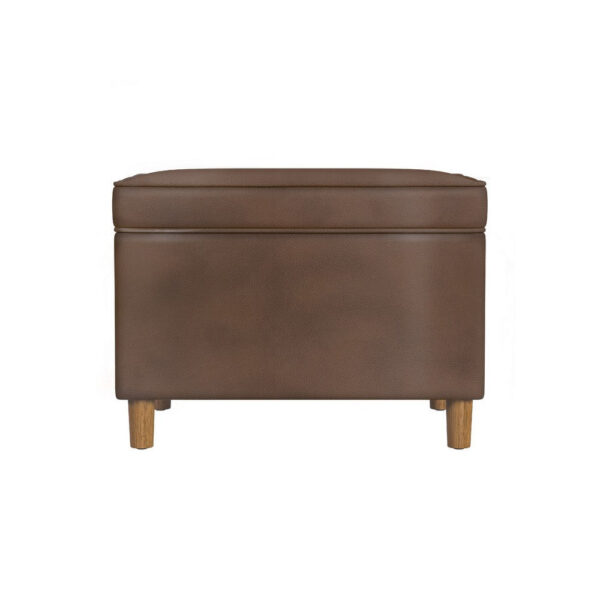 Fero Storage Ottoman, 24 Inch Rectangular, Dark Brown Faux Leather