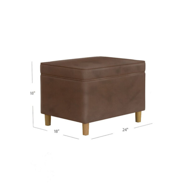 Fero Storage Ottoman, 24 Inch Rectangular, Dark Brown Faux Leather
