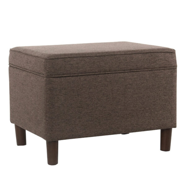 Fero Storage Ottoman, 24 Inch Rectangular Hinged Lid, Brown Fabric