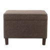 Fero Storage Ottoman, 24 Inch Rectangular Hinged Lid, Brown Fabric