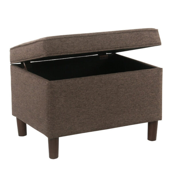 Fero Storage Ottoman, 24 Inch Rectangular Hinged Lid, Brown Fabric