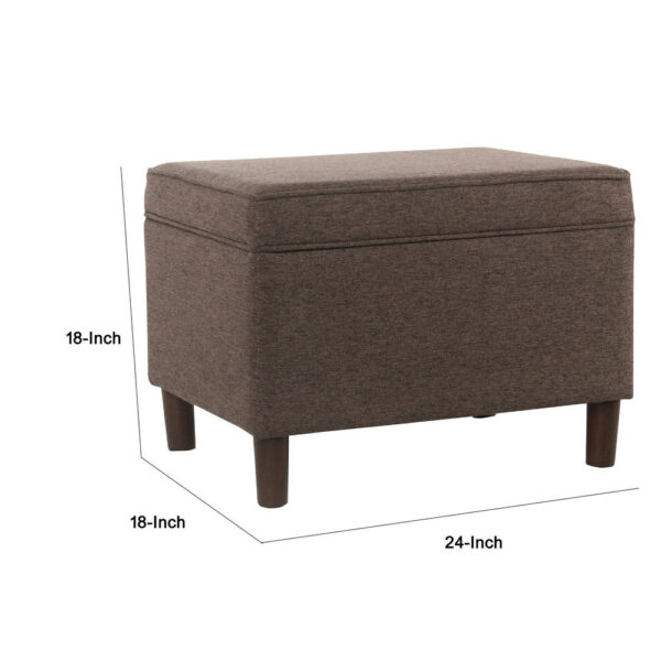 Fero Storage Ottoman, 24 Inch Rectangular Hinged Lid, Brown Fabric
