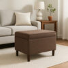 Fero Storage Ottoman, 24 Inch Rectangular Hinged Lid, Brown Fabric