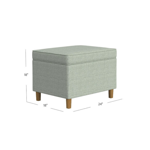 Fero Storage Ottoman, 24 Inch Rectangular Hinged Lid, Sage Green Woven