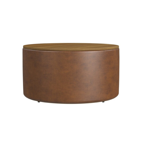 15022026699248f91c2cb.jpeg Mesy Storage Ottoman, 30 Inch Round Lift Tray Top, Brown Faux Leather