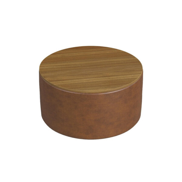 15022026699248fb6188d.jpeg Mesy Storage Ottoman, 30 Inch Round Lift Tray Top, Brown Faux Leather