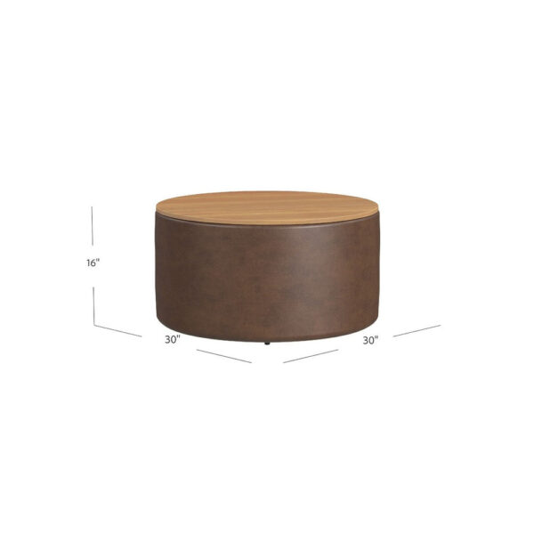 15022026699248ff26e41.jpeg Mesy Storage Ottoman, 30 Inch Round Lift Tray Top, Brown Faux Leather