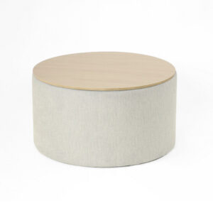 Mesy Storage Ottoman, 30 Inch Round Lift Tray Top, Light Gray Woven