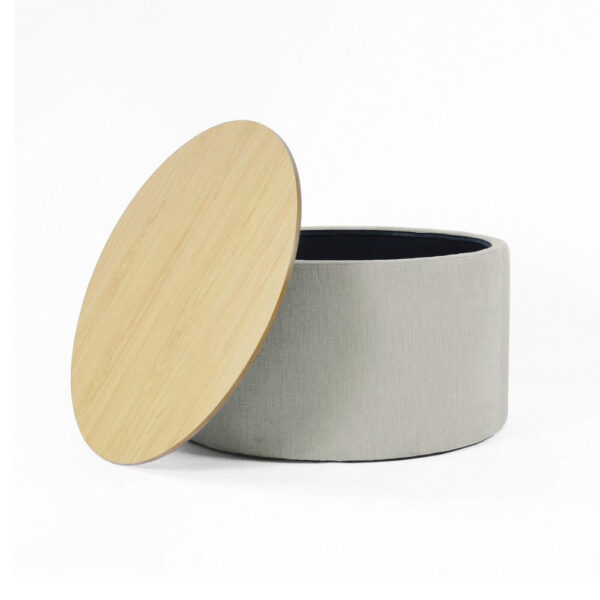 15022026699249367b54d.jpeg Mesy Storage Ottoman, 30 Inch Round Lift Tray Top, Light Gray Woven