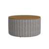 Jena Storage Ottoman, 30 Inch Round Lift Tray Top, Gray Pinstripe