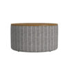Jena Storage Ottoman, 30 Inch Round Lift Tray Top, Gray Pinstripe
