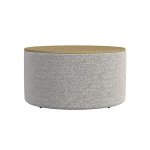 Mesy Storage Ottoman, 30 Inch Round Lift Tray Top, Light Gray Boucle