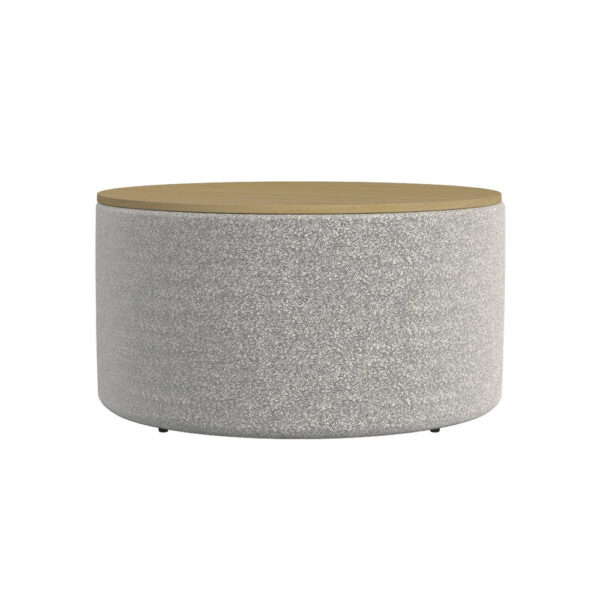 Mesy Storage Ottoman, 30 Inch Round Lift Tray Top, Light Gray Boucle