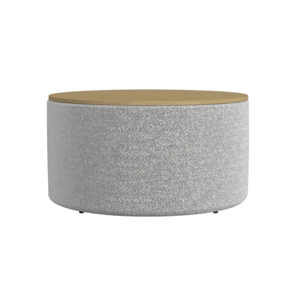 Mesy Storage Ottoman, 30 Inch Round Lift Tray Top, Light Gray Boucle