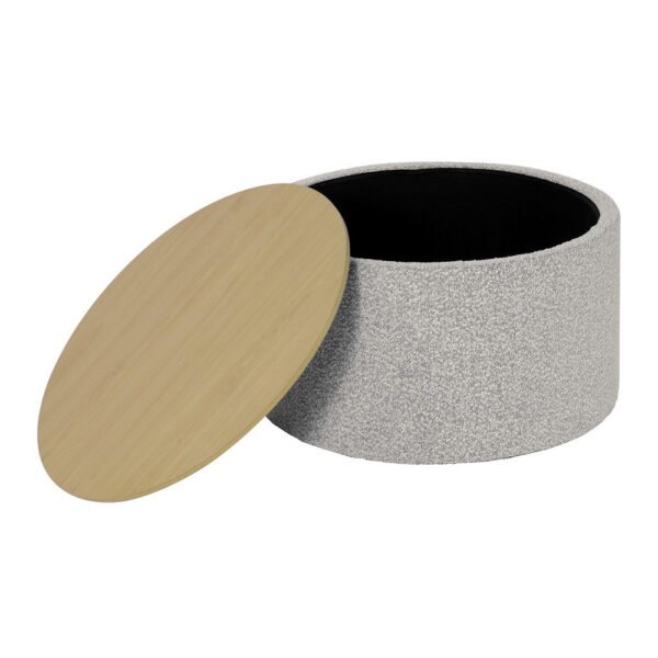 Mesy Storage Ottoman, 30 Inch Round Lift Tray Top, Light Gray Boucle