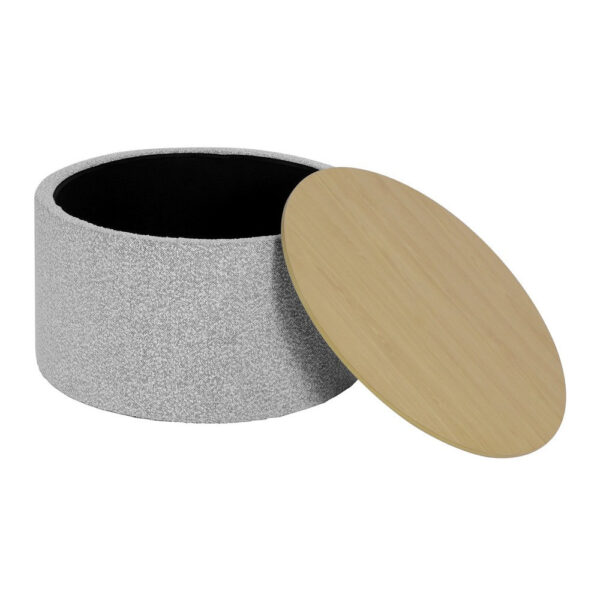 Mesy Storage Ottoman, 30 Inch Round Lift Tray Top, Light Gray Boucle
