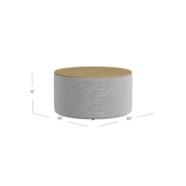 Mesy Storage Ottoman, 30 Inch Round Lift Tray Top, Light Gray Boucle
