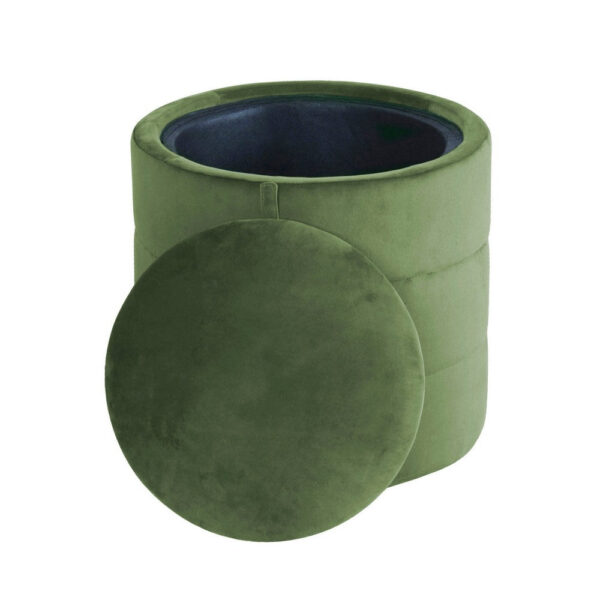 1502202669924972734a6.jpeg Pero Storage Ottoman, 18 Inch Round Removable Lid, Rich Green Velvet