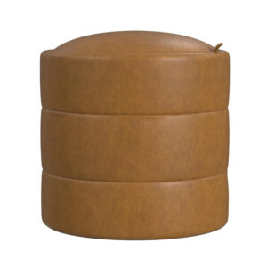 Pero Storage Ottoman, 18 Inch Round Removable Lid, Brown Faux Leather