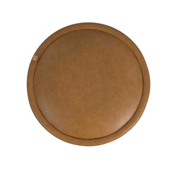 150220266992499f86fea.jpeg Pero Storage Ottoman, 18 Inch Round Removable Lid, Brown Faux Leather