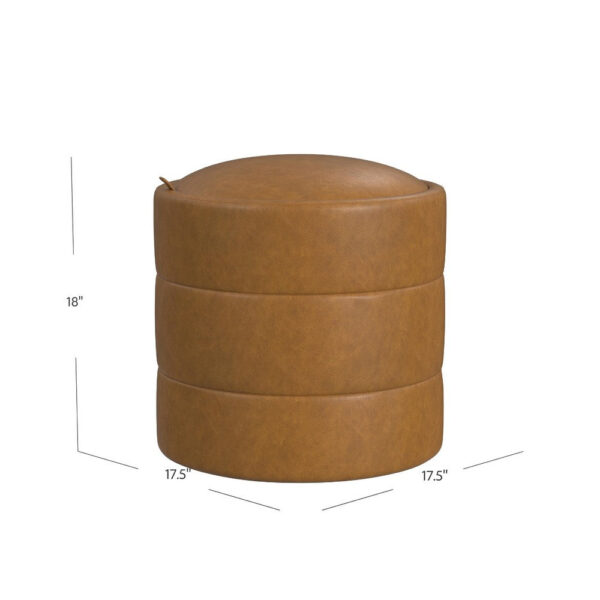 15022026699249a116a01.jpeg Pero Storage Ottoman, 18 Inch Round Removable Lid, Brown Faux Leather