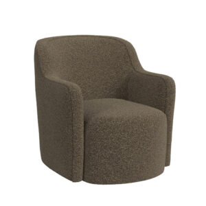 Kopi Swivel Accent Club Chair, Dark Brown Boucle, Curved Backrest