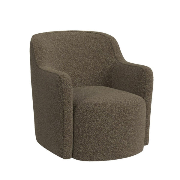 Kopi Swivel Accent Club Chair, Dark Brown Boucle, Curved Backrest
