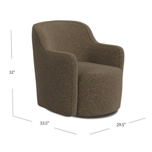 Kopi Swivel Accent Club Chair, Dark Brown Boucle, Curved Backrest