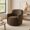 Kopi Swivel Accent Club Chair, Dark Brown Boucle, Curved Backrest