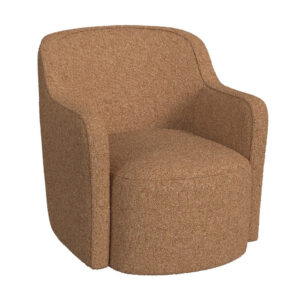 Kopi Swivel Accent Club Chair, Light Tan Brown Boucle, Curved Backrest