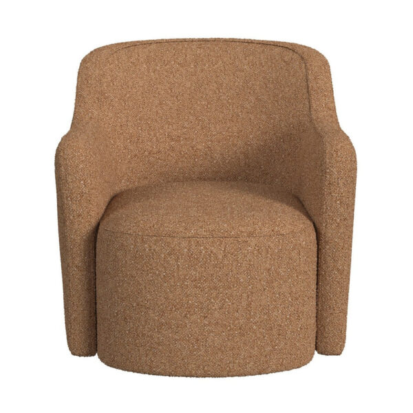 Kopi Swivel Accent Club Chair, Light Tan Brown Boucle, Curved Backrest