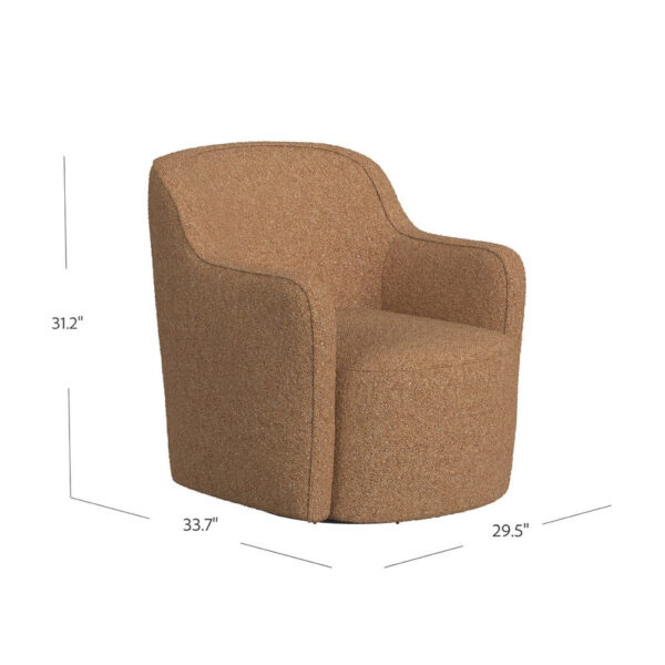 Kopi Swivel Accent Club Chair, Light Tan Brown Boucle, Curved Backrest