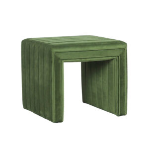 Ada Footstool Ottoman with Channel Tufted Green Velvet, 19 Inch