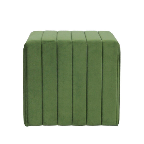 Ada Footstool Ottoman with Channel Tufted Green Velvet, 19 Inch