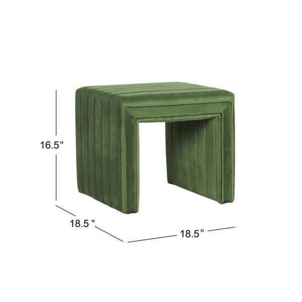 Ada Footstool Ottoman with Channel Tufted Green Velvet, 19 Inch