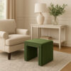 Ada Footstool Ottoman with Channel Tufted Green Velvet, 19 Inch