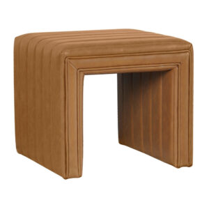 Ada Footstool Ottoman, Channel Tuft Caramel Brown Faux Leather 19 Inch