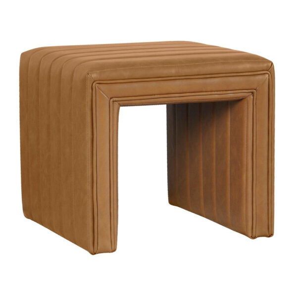 1502202669924a2ec126f.jpeg Ada Footstool Ottoman, Channel Tuft Caramel Brown Faux Leather 19 Inch