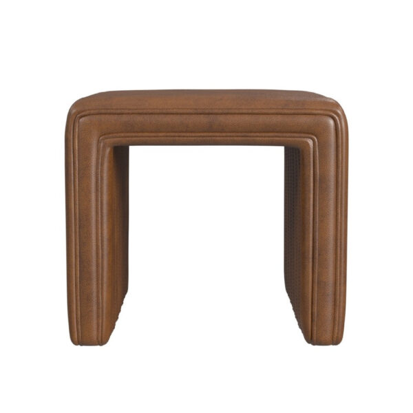 Ada Footstool Ottoman, Channel Tufted Brown Faux Leather, 19 Inch