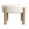 Eli 22 Inch Ottoman Footstool, Cream Boucle and Natural Brown Hardwood