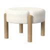 Eli 22 Inch Ottoman Footstool, Cream Boucle and Natural Brown Hardwood