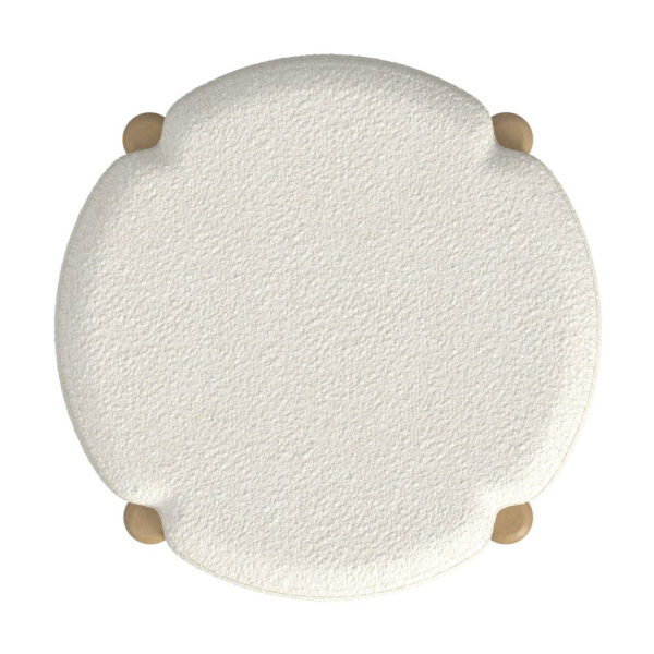 Eli 22 Inch Ottoman Footstool, Cream Boucle and Natural Brown Hardwood