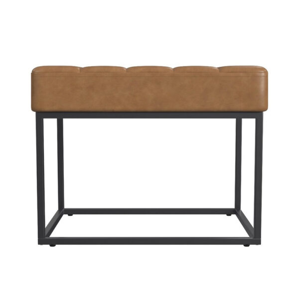 1502202669924a8a4619f.jpeg Kai Ottoman Footstool, Carmel Brown Faux Leather, Black Metal, 22 Inch