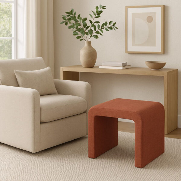 1502202669924a9ee2937.jpeg Ari Ottoman Footstool, Arc Shape with Rich Pink Chenille, 22 Inch