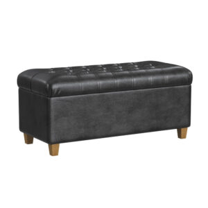 Bea Storage Ottoman Bench with Tufted Black Faux Leather, 40 Inch