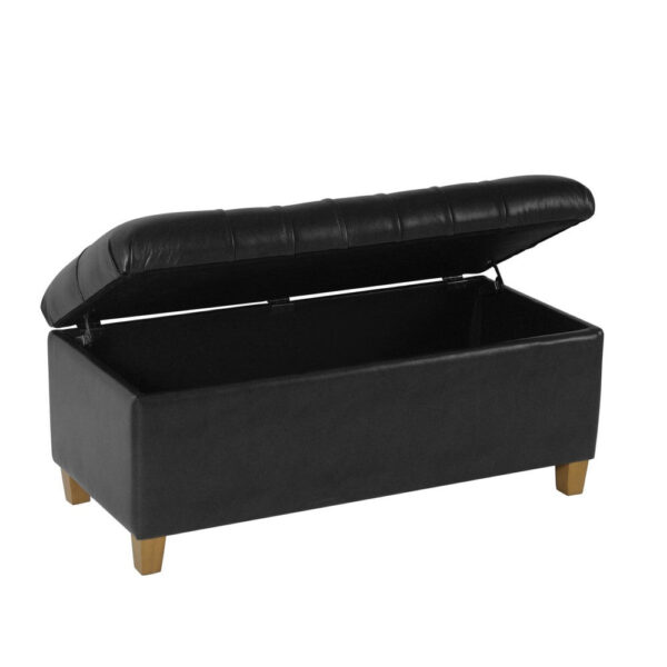 Bea Storage Ottoman Bench with Tufted Black Faux Leather, 40 Inch