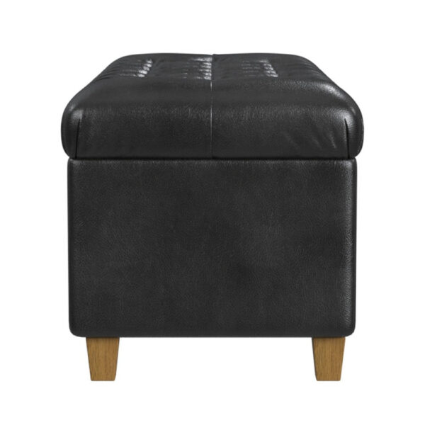 Bea Storage Ottoman Bench with Tufted Black Faux Leather, 40 Inch